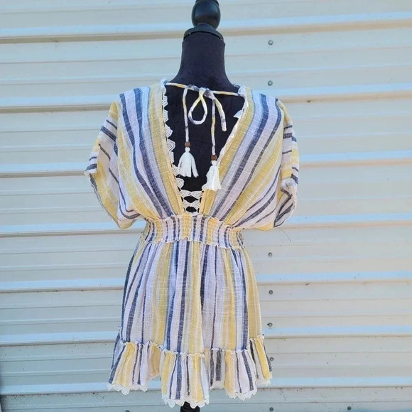 Club Z Collection Women Yellow Pink Striped Vacation Sundress Casual Dress L - Picture 6 of 10